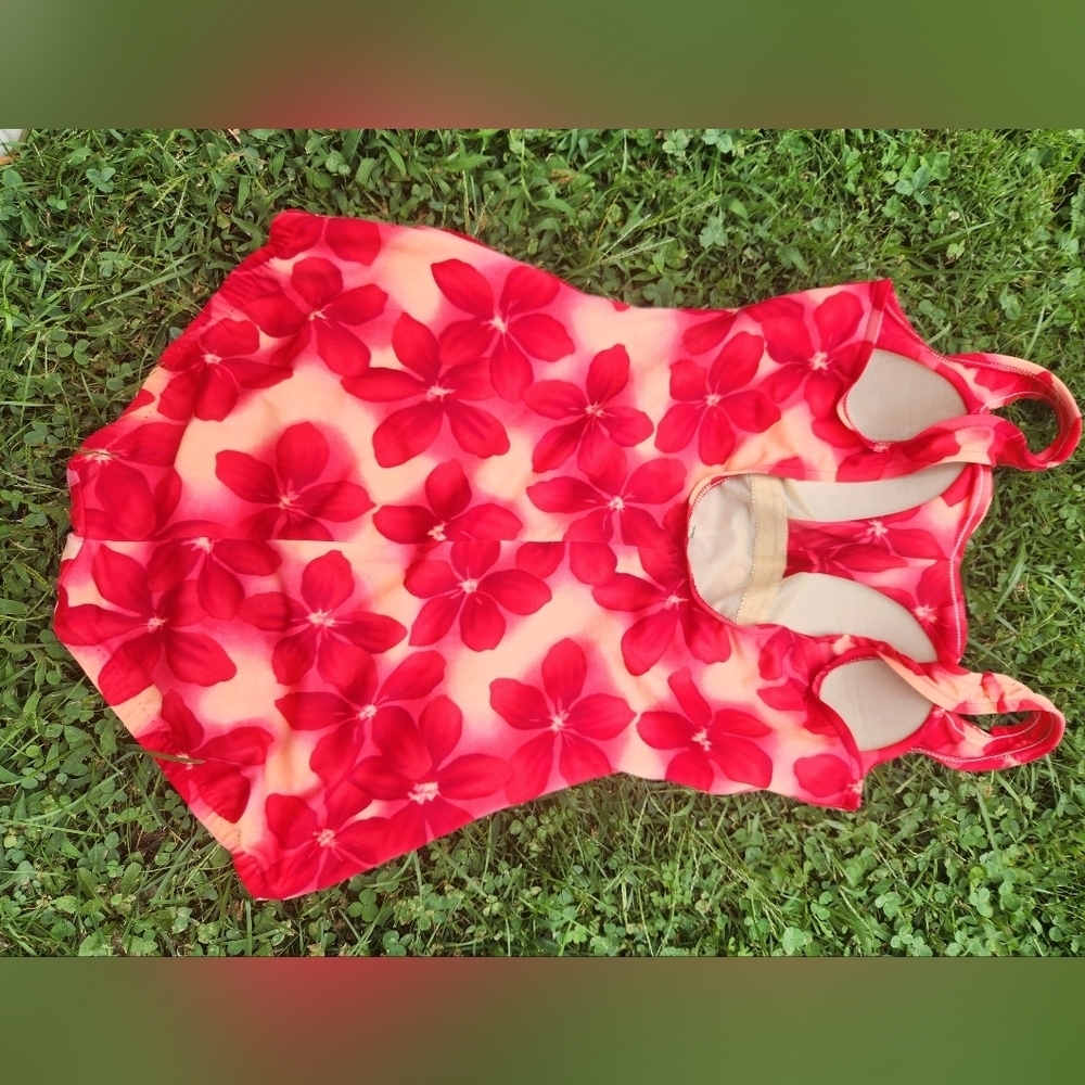 Le Cove One Piece Swimsuit 18 Full Coverage Women Red Orange Floral Bathing Suit - Picture 5 of 10